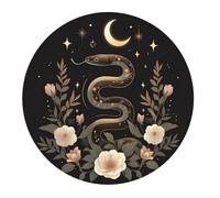 Round Mouse Pad Snake Mystical Moon Flowers Leaves Elegant Desk Pad Durable Comfortable Small Table Mat, For Home, Study, Laptop, Travel, 20cm