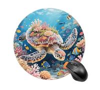 Round Mouse Pad Swimming Turtle in Coral Reef Mouse Mat Non-Slip Rubber Base Washable Mousepad Desktop Protection Mat for Home Office Decor Desk Accessories, 7.8inch