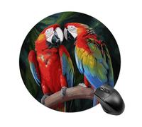Round Mouse Pad Two Colored Parrots Mouse Mat Non-Slip Rubber Base Washable Mousepad Desktop Protection Mat for Home Office Decor Desk Accessories, 7.8inch