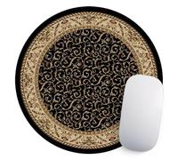 Round Mouse Pad Vintage Oriental Persian Floral Rug Mat Design Art (Black)