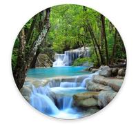 Round Mouse Pad Waterfalls Creek Landscape Trees Computer Mouse Pad Portable Durable Decor Writing Mat, For Travel, Office, Laptop, Home, 20cm