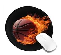 Round Mouse Pad with Non-Slip Rubber Base Basketball On Fire Mouse Mat with Stitched Edge Gaming Mousepad for Wireless Mouse Computer Laptop Home Office Desk Pad 8"