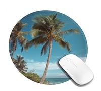 Round Mouse Pad with Non-Slip Rubber Base Beach Coconut Tree Mouse Mat with Stitched Edge Gaming Mousepad for Wireless Mouse Computer Laptop Home Office Desk Pad 8"