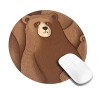 Round Mouse Pad with Non-Slip Rubber Base Brown Bear Mouse Mat with Stitched Edge Gaming Mousepad for Wireless Mouse Computer Laptop Home Office Desk Pad 8"