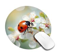 Round Mouse Pad with Non-Slip Rubber Base Butterfly Ladybug Flower Mouse Mat with Stitched Edge Gaming Mousepad for Wireless Mouse Computer Laptop Home Office Desk Pad 8"
