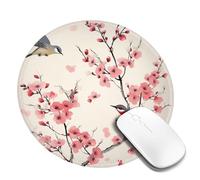 Round Mouse Pad with Non-Slip Rubber Base Cherry Branches Flowers Birds Mouse Mat with Stitched Edge Gaming Mousepad for Wireless Mouse Computer Laptop Home Office Desk Pad 8"