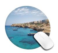 Round Mouse Pad with Non-Slip Rubber Base Coastal of Malta Mouse Mat with Stitched Edge Gaming Mousepad for Wireless Mouse Computer Laptop Home Office Desk Pad