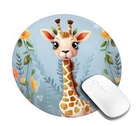 Round Mouse Pad with Non-Slip Rubber Base Cute Giraffe Flowers Mouse Mat with Stitched Edge Gaming Mousepad for Wireless Mouse Computer Laptop Home Office Desk Pad 8"