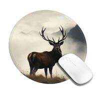 Round Mouse Pad with Non-Slip Rubber Base Deer on The Foggy Mountain Mouse Mat with Stitched Edge Gaming Mousepad for Wireless Mouse Computer Laptop Home Office Desk Pad 8"