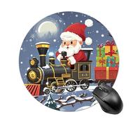 Round Mouse Pad with Non-Slip Rubber Base, Desktop Protection Mouse Mat, Funny Small Santa's Train Mouse Mat for Office, Work Computers Laptop Home, 7.8 X 7.8 Inch