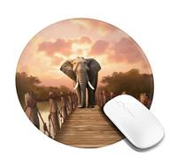 Round Mouse Pad with Non-Slip Rubber Base Elephant on a Bridge Mouse Mat with Stitched Edge Gaming Mousepad for Wireless Mouse Computer Laptop Home Office Desk Pad 8"