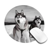 Round Mouse Pad with Non-Slip Rubber Base Husky Dogs Snow Mouse Mat with Stitched Edge Gaming Mousepad for Wireless Mouse Computer Laptop Home Office Desk Pad 8"