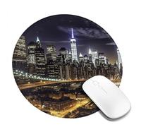 Round Mouse Pad with Non-Slip Rubber Base New York Night Mouse Mat with Stitched Edge Gaming Mousepad for Wireless Mouse Computer Laptop Home Office Desk Pad