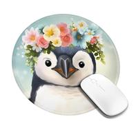 Round Mouse Pad with Non-Slip Rubber Base Penguin Wearing Flowers Mouse Mat with Stitched Edge Gaming Mousepad for Wireless Mouse Computer Laptop Home Office Desk Pad 8"