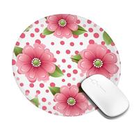Round Mouse Pad with Non-Slip Rubber Base Polka Dot Pink Flower Mouse Mat with Stitched Edge Gaming Mousepad for Wireless Mouse Computer Laptop Home Office Desk Pad 8"