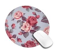 Round Mouse Pad with Non-Slip Rubber Base Red Roses Floral Mouse Mat with Stitched Edge Gaming Mousepad for Wireless Mouse Computer Laptop Home Office Desk Pad 8"