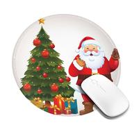 Round Mouse Pad with Non-Slip Rubber Base Santa Claus Christmas Tree Xmas Mouse Mat with Stitched Edge Gaming Mousepad for Wireless Mouse Computer Laptop Home Office Desk Pad 8"