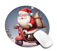 Round Mouse Pad with Non-Slip Rubber Base Santa Claus on Scooter Mouse Mat with Stitched Edge Gaming Mousepad for Wireless Mouse Computer Laptop Home Office Desk Pad 8"