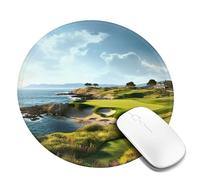 Round Mouse Pad with Non-Slip Rubber Base Seaside Golf Course Mouse Mat with Stitched Edge Gaming Mousepad for Wireless Mouse Computer Laptop Home Office Desk Pad