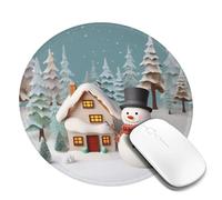 Round Mouse Pad with Non-Slip Rubber Base Snowman and Village Mouse Mat with Stitched Edge Gaming Mousepad for Wireless Mouse Computer Laptop Home Office Desk Pad 8"