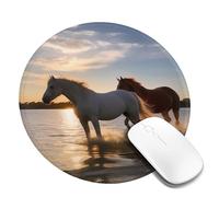 Round Mouse Pad with Non-Slip Rubber Base Sunsets Lake Horses Mouse Mat with Stitched Edge Gaming Mousepad for Wireless Mouse Computer Laptop Home Office Desk Pad 8"