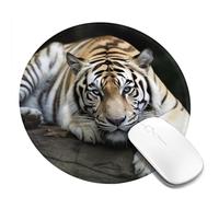 Round Mouse Pad with Non-Slip Rubber Base Tiger Lie On Rock Mouse Mat with Stitched Edge Gaming Mousepad for Wireless Mouse Computer Laptop Home Office Desk Pad 8"