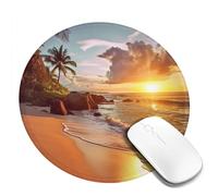 Round Mouse Pad with Non-Slip Rubber Base Tropical Beach at Sunset Mouse Mat with Stitched Edge Gaming Mousepad for Wireless Mouse Computer Laptop Home Office Desk Pad 8"