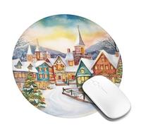 Round Mouse Pad with Non-Slip Rubber Base Watercolor Magic Christmas Village Mouse Mat with Stitched Edge Gaming Mousepad for Wireless Mouse Computer Laptop Home Office Desk Pad