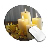 Round Mouse Pad with Non-Slip Rubber Base Yellow Butterfly with White Candles Mouse Mat with Stitched Edge Gaming Mousepad for Wireless Mouse Computer Laptop Home Office Desk Pad 8"