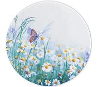 Round Mouse Pad with Stitched Edge Premium-Textured Waterproof Non-Slip Rubber Base Desktop Protection Mat, Butterfly Chrysanthemum