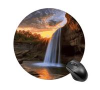 Round Mousepad Funny Small MouseMat with Non-Slip Rubber Base and Stitched Edge Waterfall at Sunset Gaming Mousepad for Home Office Dorm Desk Decor Accessories 7.8x7.8 Inches
