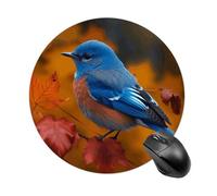Round Mousepad with Non-Slip Rubber Base MouseMat Washable Waterproof Gaming Mousepad Blue Bird and Leaves Mice Pad for Computer Office Desk Accessories 7.8x7.8 Inches