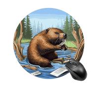 Round Mousepad with Non-Slip Rubber Base MouseMat Washable Waterproof Gaming Mousepad Busy Beaver Cartoon Mice Pad for Computer Office Desk Accessories