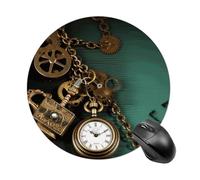 Round Mousepad with Non-Slip Rubber Base MouseMat Washable Waterproof Gaming Mousepad Steampunk Watches Keys and Chains Mice Pad for Computer Office Desk Accessories
