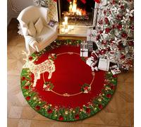 Round Multi-purpose Protective Mat With A Christmas Wreath Design For Wooden Floors(Golden Bells,100cm)