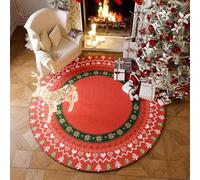 Round Multi-purpose Protective Mat With A Christmas Wreath Design For Wooden Floors(Red Christmas,120cm)