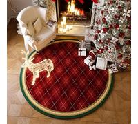 Round Multi-purpose Protective Mat With A Christmas Wreath Design For Wooden Floors(Red Plaid,80cm)
