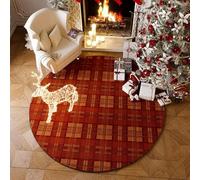 Round Multi-purpose Protective Mat With A Christmas Wreath Design For Wooden Floors(Woven Red,80cm)