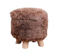 Round Multifunctional Plush Footstool with Wooden Legs, Storage for Shoes & Accessories - Small Brown Pouf for Home Decor, Stylish for Living Room