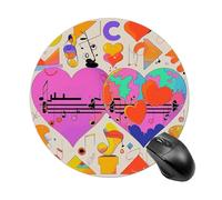 Round Music Symbols Love Mouse Pad Non-Slip Rubber Small Cute Mouse Pad Mini Travel Gaming Mousepad Washable Funny Computer Mat Waterproof for Laptop Office Home Men Women