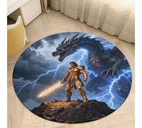 Round Mythic Hero Rug for Bedroom Washable Soft Area Rug Non Slip Low Pile Circle Indoor Carpet Round Floor Mat Decor for Kitchen Entryway Living Room Office Dorm 60 * 60cm