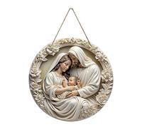 Round Nativity Scene Ornament - The Birth Of Jesus Wall Hanging, Winter Holiday Sign Decoration | Indoor Door Window Living Room Bedroom Display | Religious Christmas Decor For Seasonal Home Use