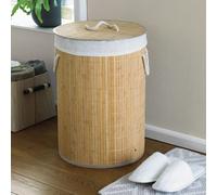 Round Natural Bamboo Laundry Basket Eco Friendly Hamper 50cm - Natural
