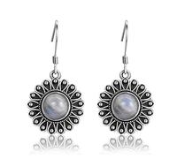 round natural moonstone 7mm pretty flower sliver drop earrings women's anniversary party jewelry gift