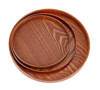 Round Natural Wooden Tray Brown Coffee Snack Food Meals Transfer Tray Multipurpose Serving Tray for Cafe Restaurant Hotel Home Shop (24CM)