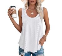 Round Neck Eyelet Vest Tops for Women UK with Embroidered Eyelet & Flared Hem, Lightweight & Breathable Boho Sleeveless Summer Tops for Travel, Daily & Going Out (UK, Alpha, XXL, Regular, Regular)
