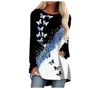 Round Neck Long Sleeve Butterfly Print Casual T-Shirts Farming Simulator 19, blue, XXL