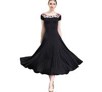 Round Neck Waltz Practice Skirt Ballroom Dance Dresses Embroidery Tango Dance Outfit Modern Flamenco Dancewear,Black,3XL