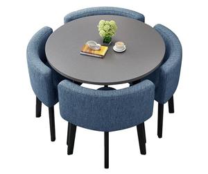 Round Negotiat Table Set with 4 Blue Chairs70cm/27.5in Dining Room & Office Conference Desk Breakfast Bar for Home Garden Restaurant & Functal