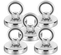 Round Neodymium Fishing Magnets, 32 mm 100LBS Strong Magnets Heavy Duty Rare Earth Magnets, Super Strong Neodymium Magnet with Eye Bolts, Strong Round Magnet for Fishing, Retrieving, Hanging 5 Pcs
